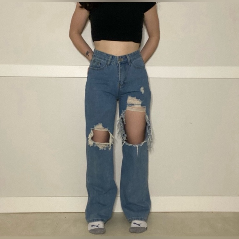 Women's Distressed Blue Jeans